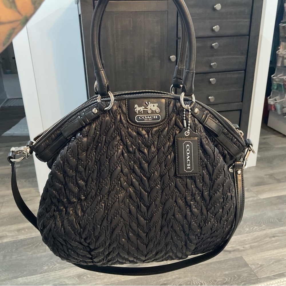 COACH 70Th Anni MADISON Quilted Chevron Nylon/Leather Lg satchel/crossbod 18634